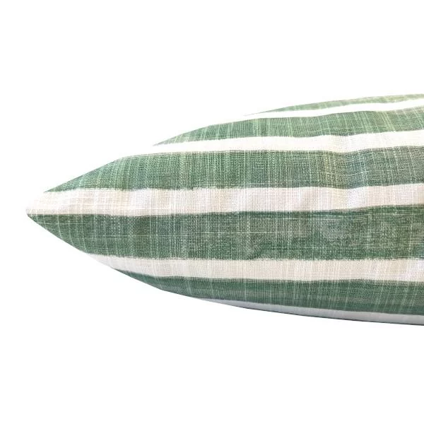 Kissenhülle NELSO grün gestreift Batikdruck